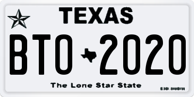 TX license plate BTO2020