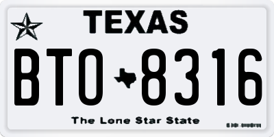 TX license plate BTO8316