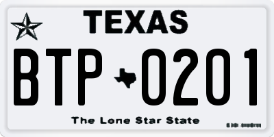 TX license plate BTP0201