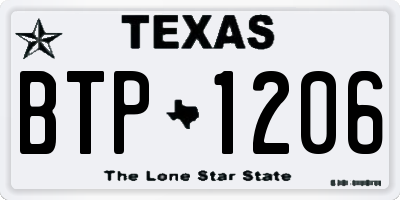 TX license plate BTP1206