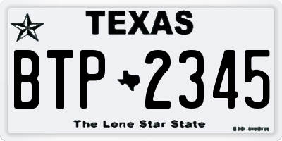 TX license plate BTP2345