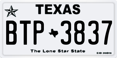 TX license plate BTP3837
