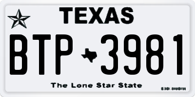 TX license plate BTP3981