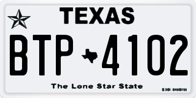 TX license plate BTP4102