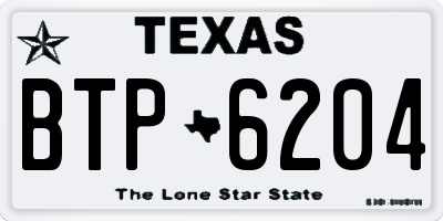 TX license plate BTP6204