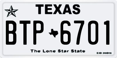 TX license plate BTP6701