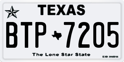 TX license plate BTP7205