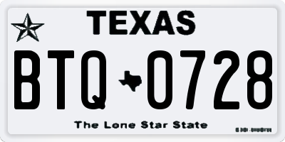 TX license plate BTQ0728