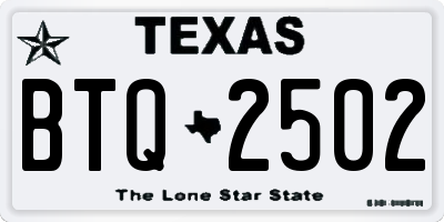 TX license plate BTQ2502
