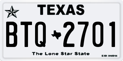 TX license plate BTQ2701