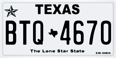 TX license plate BTQ4670