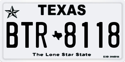 TX license plate BTR8118