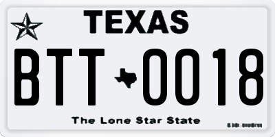TX license plate BTT0018
