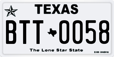 TX license plate BTT0058