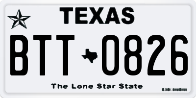 TX license plate BTT0826