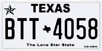 TX license plate BTT4058