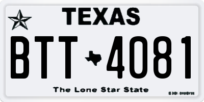 TX license plate BTT4081
