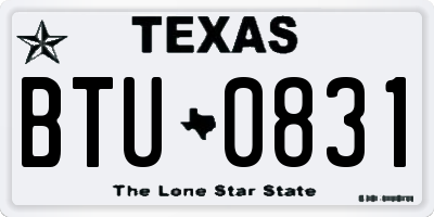 TX license plate BTU0831