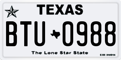 TX license plate BTU0988