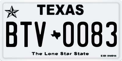 TX license plate BTV0083