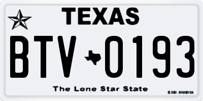TX license plate BTV0193