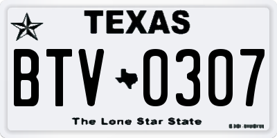 TX license plate BTV0307