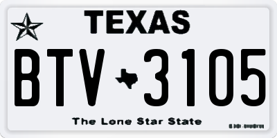 TX license plate BTV3105