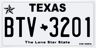 TX license plate BTV3201