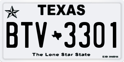 TX license plate BTV3301
