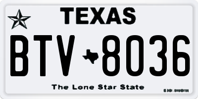 TX license plate BTV8036