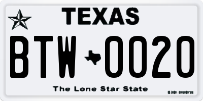 TX license plate BTW0020