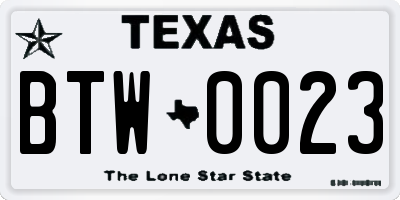 TX license plate BTW0023