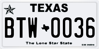 TX license plate BTW0036