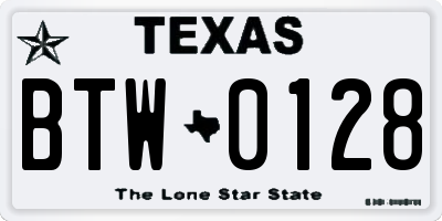 TX license plate BTW0128