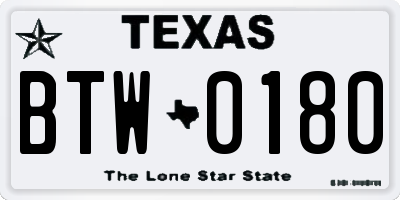 TX license plate BTW0180