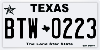 TX license plate BTW0223