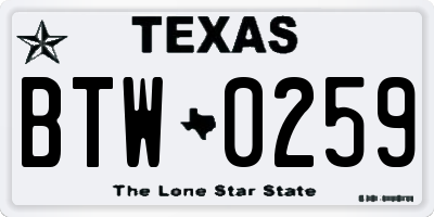 TX license plate BTW0259