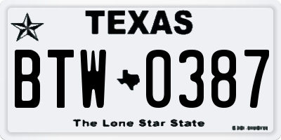 TX license plate BTW0387
