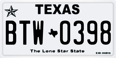 TX license plate BTW0398