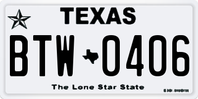 TX license plate BTW0406
