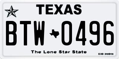 TX license plate BTW0496
