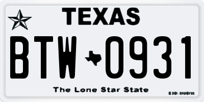 TX license plate BTW0931
