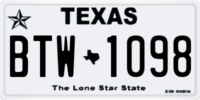 TX license plate BTW1098