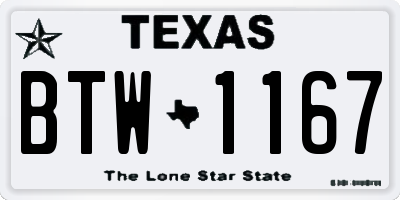 TX license plate BTW1167