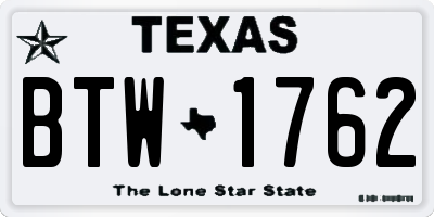 TX license plate BTW1762