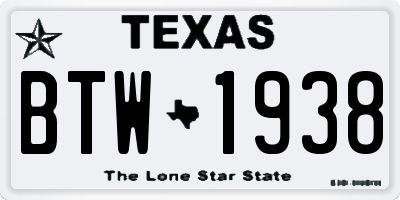 TX license plate BTW1938