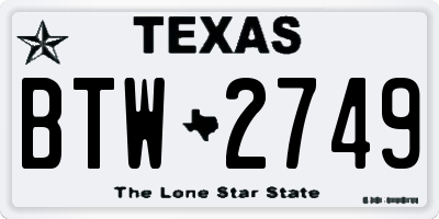 TX license plate BTW2749