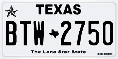 TX license plate BTW2750