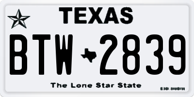 TX license plate BTW2839