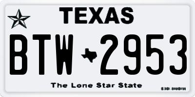 TX license plate BTW2953